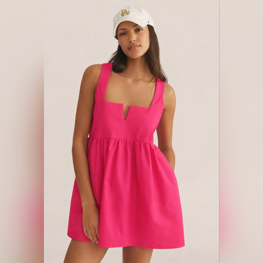 Daily Practice Hot Pink Babydoll Mini Dress Multiple Sizes Sleeveless Summer